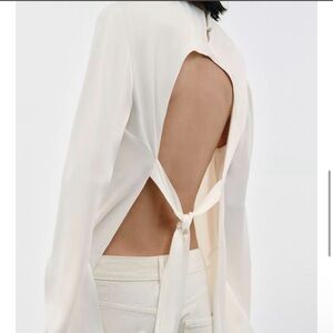 Zara Cream Backless Tie-Back Long-Sleeve Top